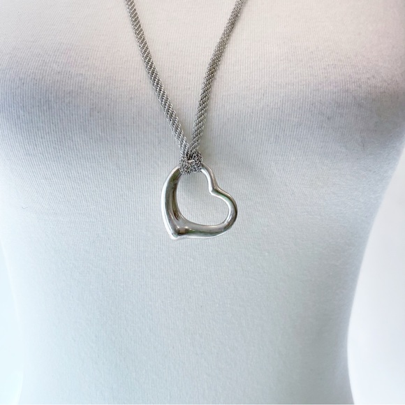 Elsa Peretti Tiffany Large Open Heart Pendant Sterling Silver Mesh Chain In Box - Picture 5 of 10